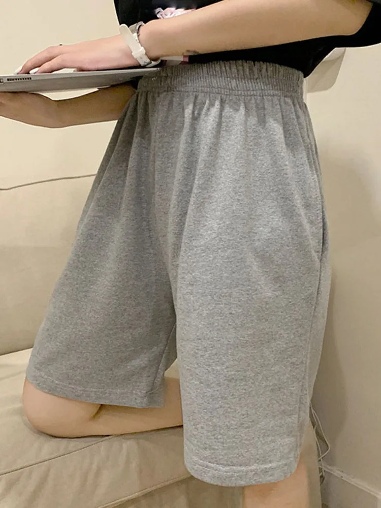 Korean pure cotton gray black women shorts fashion casual regular loose straight solid elasticity jogger shorts female