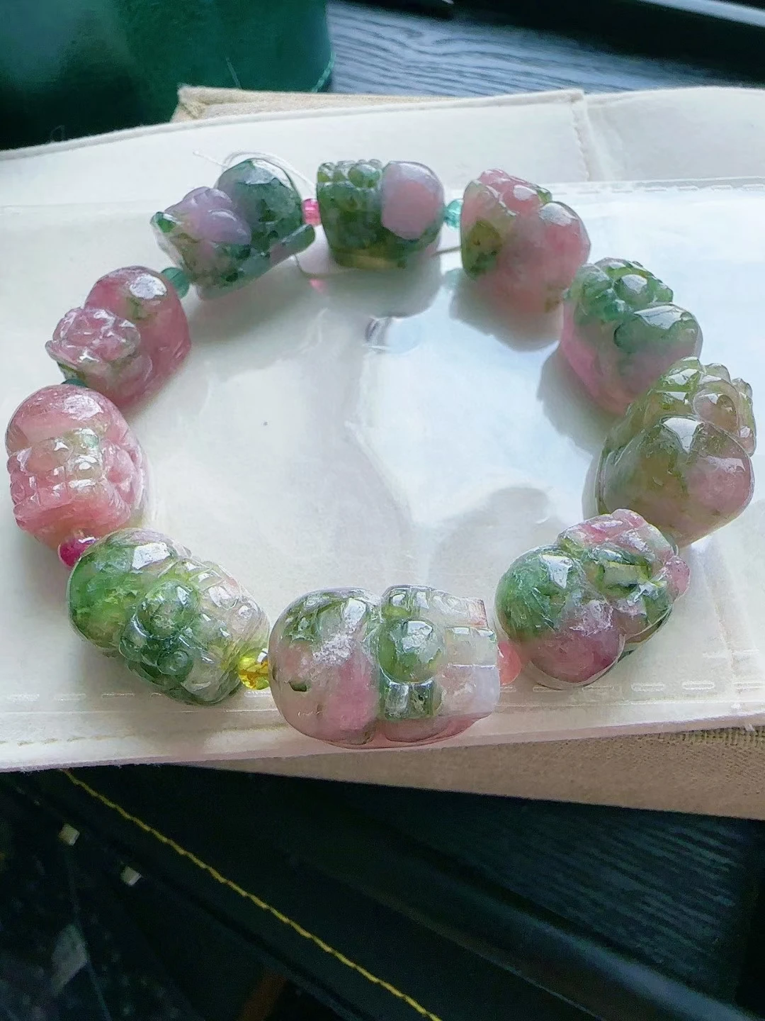 Natural Colorful Tourmaline Clear Lotus Beads Bracelet 17/12/12.5mm Watermelon Tourmaline For Women Men AAAAAAA