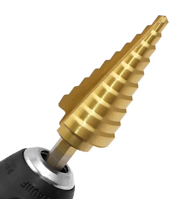 تشغيل المعادن 4-22 مللي متر 10 خطوات الحفر HSS التيتانيوم تصفيح 1/4 "عرافة عرقوب خطوة مخروط مثقاب الخشب ثقب القاطع أداة