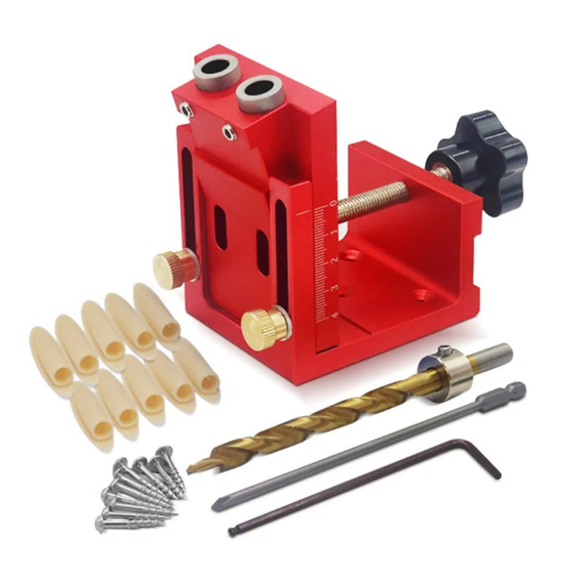 

Pocket Hole Drill Guide Dowel Jig, Aluminium Oblique Hole Locator Drilling Kit Woodworker DIY Tools with 9mm Drill Bit B