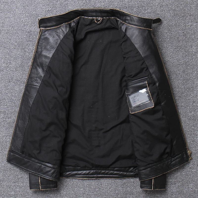 Jaket Motor Pria 2025 Jaket Kulit Sapi Asli Jaket Kulit Hitam Slim Pria Mantel Vintage Pria