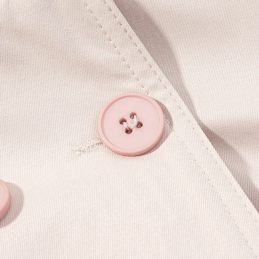 Lässige Rosa Doppelreihige Jacke für Damen, Schicker Stehkragen, Lange Ärmel, Taillengürtel, Frühjahrs-Mantel für Täglichen Arbeitsweg und Streetwear – Detail 6