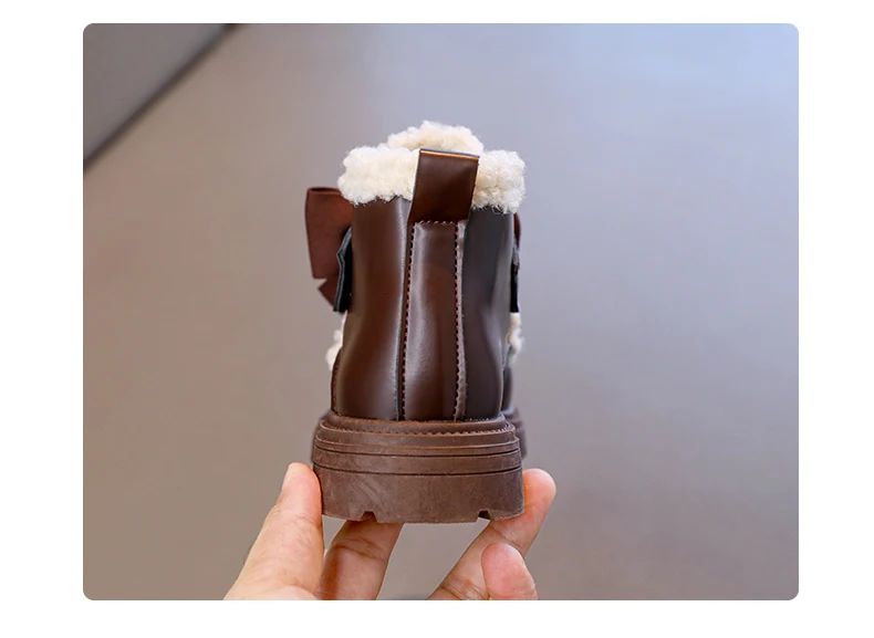 الكورية نمط الفتاة أحذية الثلوج بولي Leather الجلود مقاوم للماء الأطفال أفخم الأحذية سميكة الدافئة القطن مبطن الأحذية الدافئة الأحذية القطنية #6