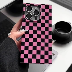 Fashion Pink Black Plaid Shockproof Back Cover Case For iPhone 15 Pro Max 17 16 13 14