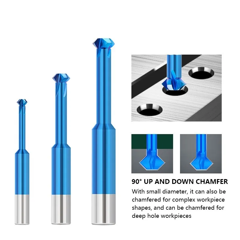 XCAN End Mill 90 Degree Front Back Deburrer Double Angular Chamfering Cutter Nano Blue Inner Chamfer for Metal Hole CNC Tool