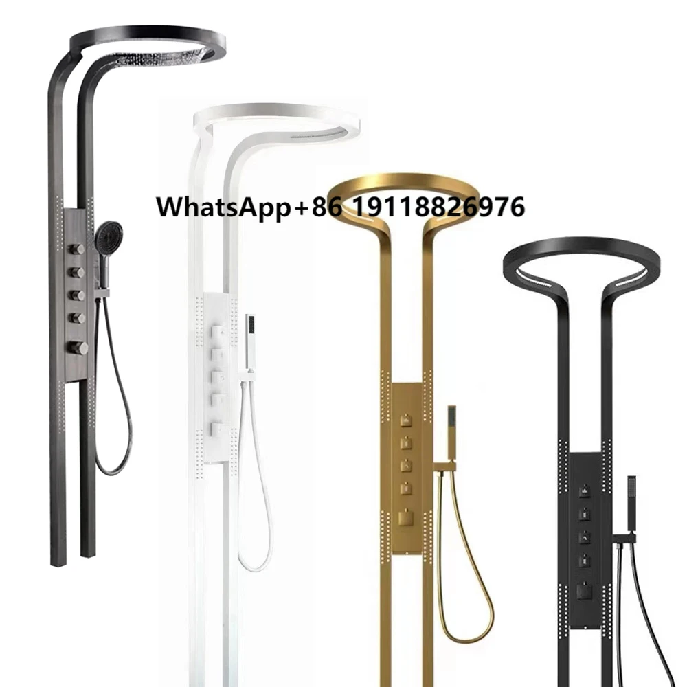 

Luxuriant Black Smart Multifunction Bathroom Shower Panel New Luxury Stainless Steel Waterfall Rainfall Shower Metal Massage