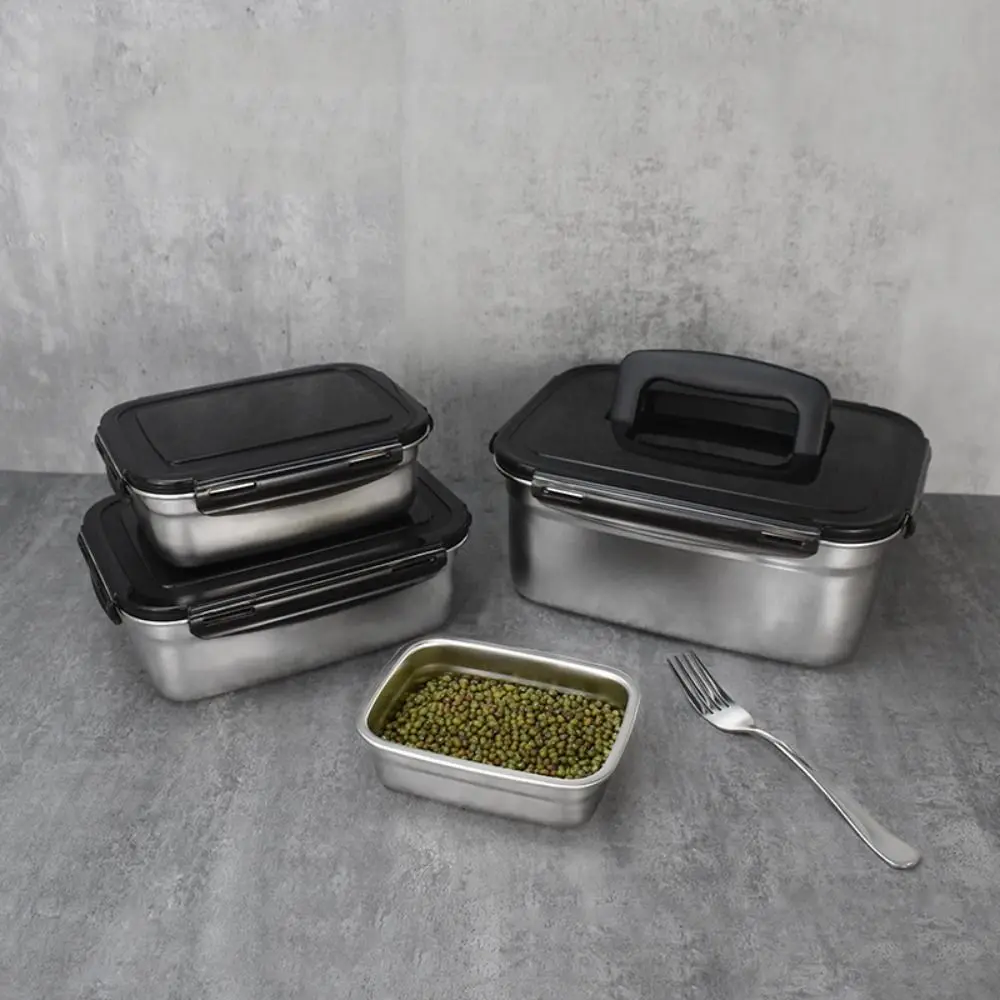 

Large Capacity Stainless Steel Crisper with Handle Airtight Lid Pickle Box Korean Rectangular Fresh-keeping Box Refrigerator