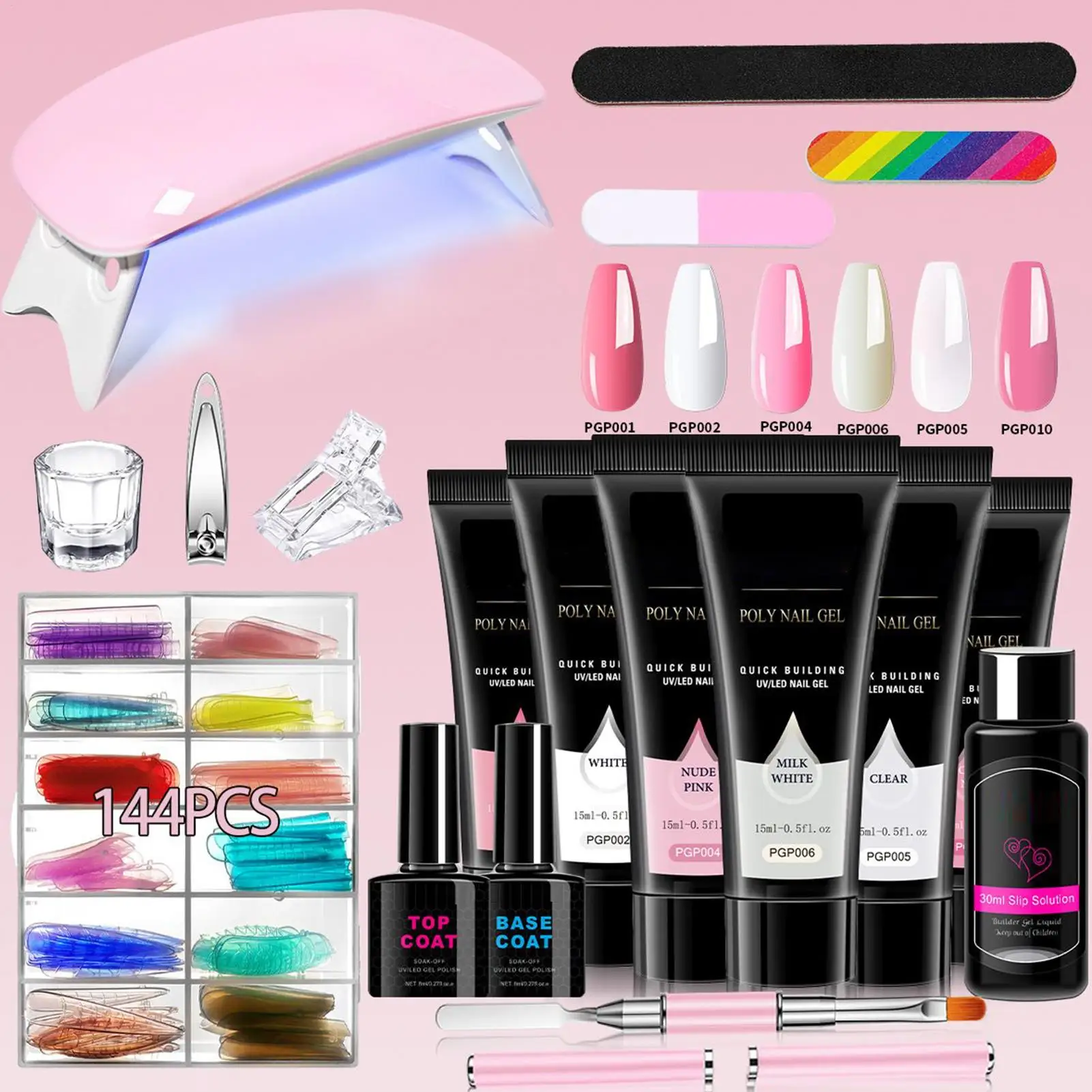 مجموعة جل تمديد الأظافر مكونة من 6 ألوان أداة مانيكير مع مصباح الأشعة فوق البنفسجية، جل علوي لتمديد الأظافر للسفر ورحلة العمل والمنزل في الهواء الطلق #2