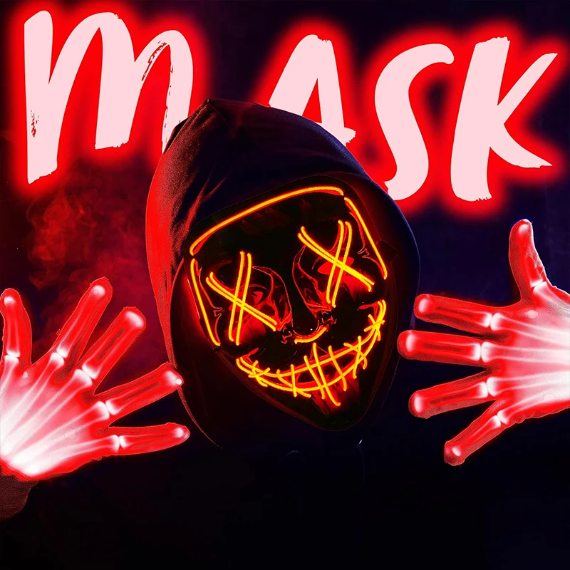 Máscara de Fiesta Inalámbrica 2026 con Luz de Neón Colorida, Brilla en la Oscuridad, Máscaras de Terror para Halloween, Máscara de Purge, Decoración para Cosplay y Mascarada