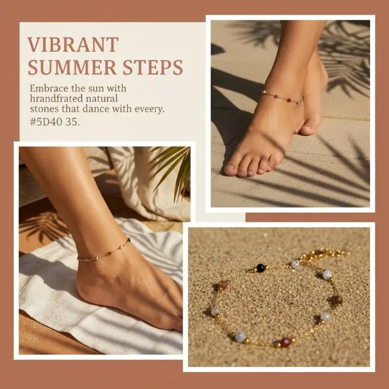 Natural Colored Stone Beads Anklet For Womens New Trend Fashion Thin Chain Anklet Jewelry Gift