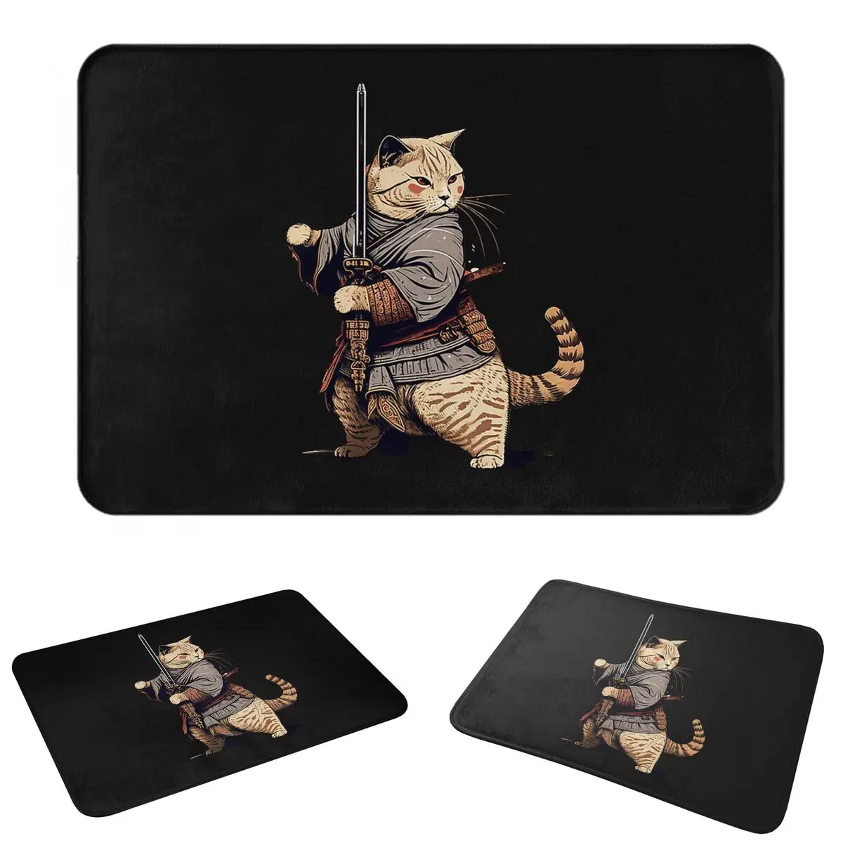 Catana Cats Retro Samurai Yakuza Holder Anti-slip Doormat Floor Mat Water oil proof Carpet Rug for Kitchen Entrance Home room