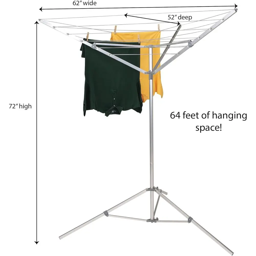 Compact 64-Hook Outdoor Clothesline with Pre-Strung Silver Frame and Stable Base