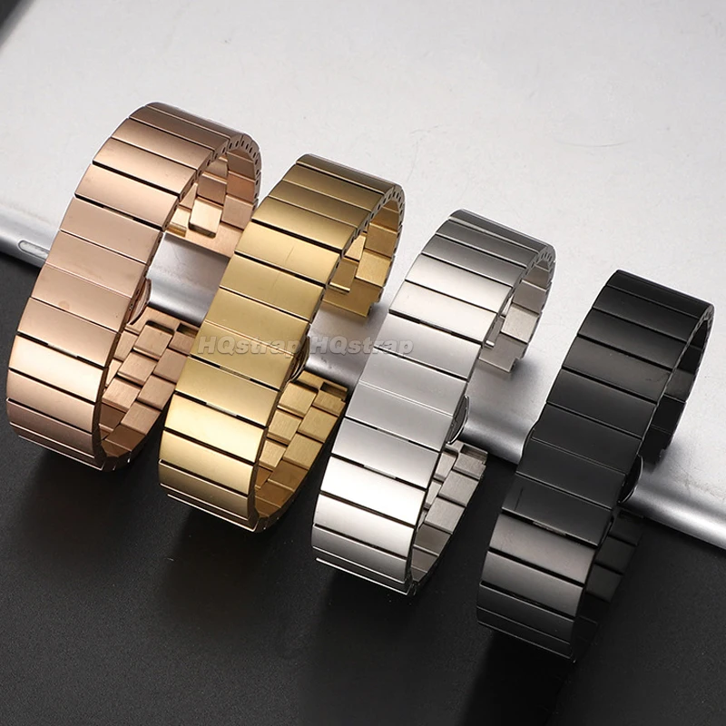 Solid Stainless Steel Watch Band 20mm 22mm Metal Strap Double Press Butterfly Buckle Silver Bracelet for Men Women Wristband