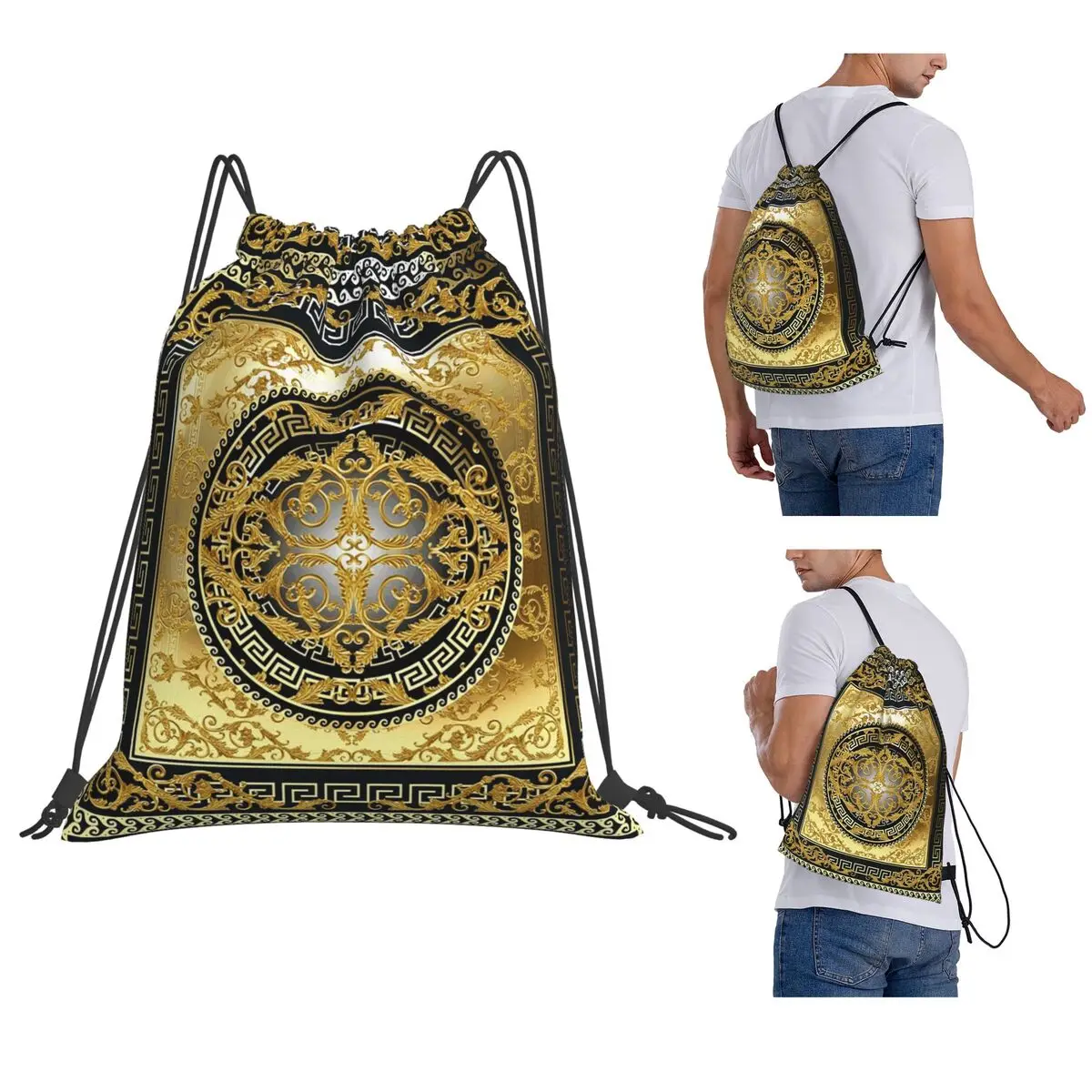 Queen Of Absolutely Everything Gold Baroque Backpacks Multi-function Drawstring Bags Sports Bag Book Bags for Man Woman Students