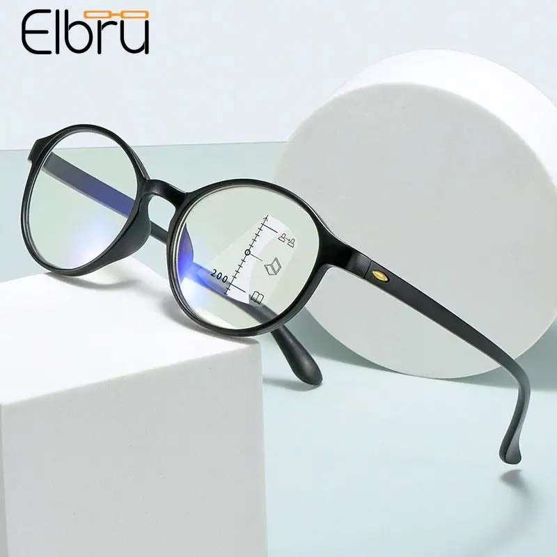 

Elbru Мультифокальные очки для чтения для женщин и мужчин ультралегкие круглые анти-голубые лучи дальнозоркие очки унисекс прогрессивные очки + 1 + 4