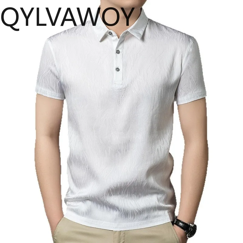 

QYLVAWOY 92.5% Mulberry Silk Men's Polo Shirts Lapel Shirt 2026 New Summer T Shirts for Man Short Sleeve T Shirt Homme High-end