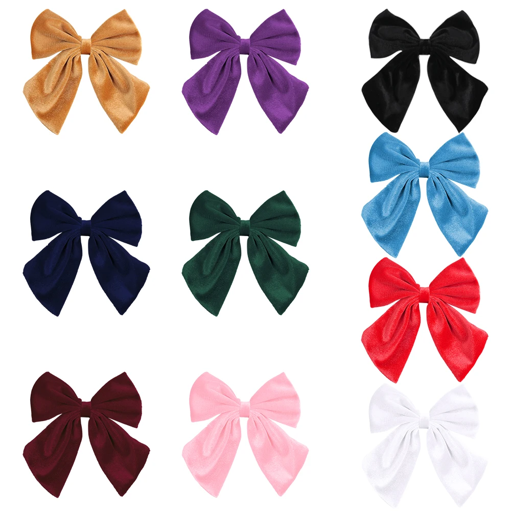 New Large Solid Velvet Hair Bows For Girls Handmade Bows Hairpins Children Fashion Barrettes Headwear Hair Accessories