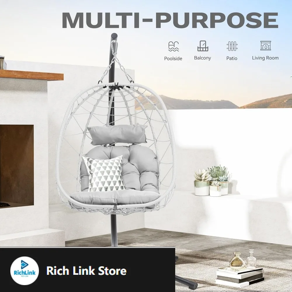 

Egg Hanging Swing Chair with Stand Egg Chair Wicker Egg Chair with Cushions 330lbs for Patio, Bedroom, Garden and Balcony, Ligh
