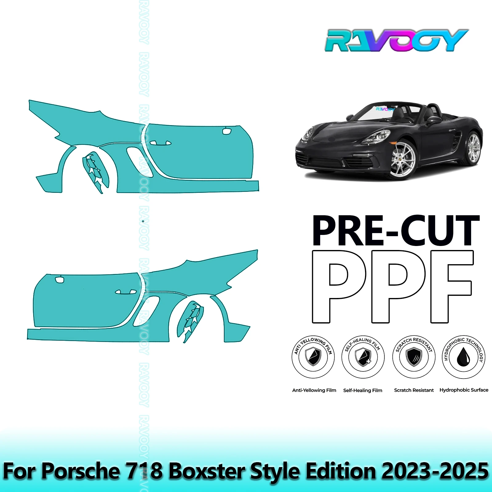 

For Porsche 718 Boxster Style Edition 2023-2025 8.5mil Pre-Cut PPF Door & A/B Pillar Kit TPU Paint Protection Film Set