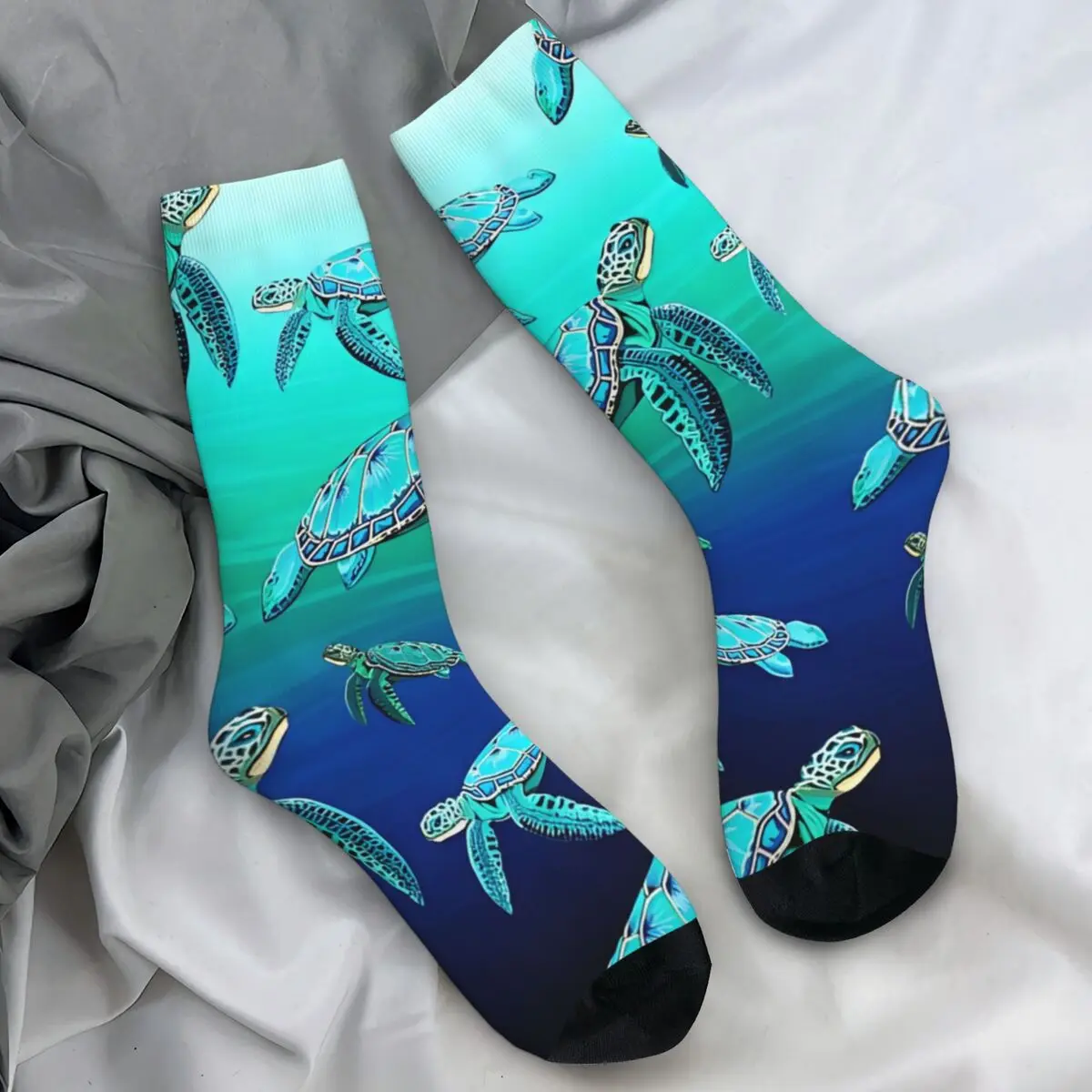 Women Men Socks Sea Turtle Turquoise Oceanlife Animal Blue Stockings Winter Harajuku Soft Socks Skateboard Anti Sweat Socks