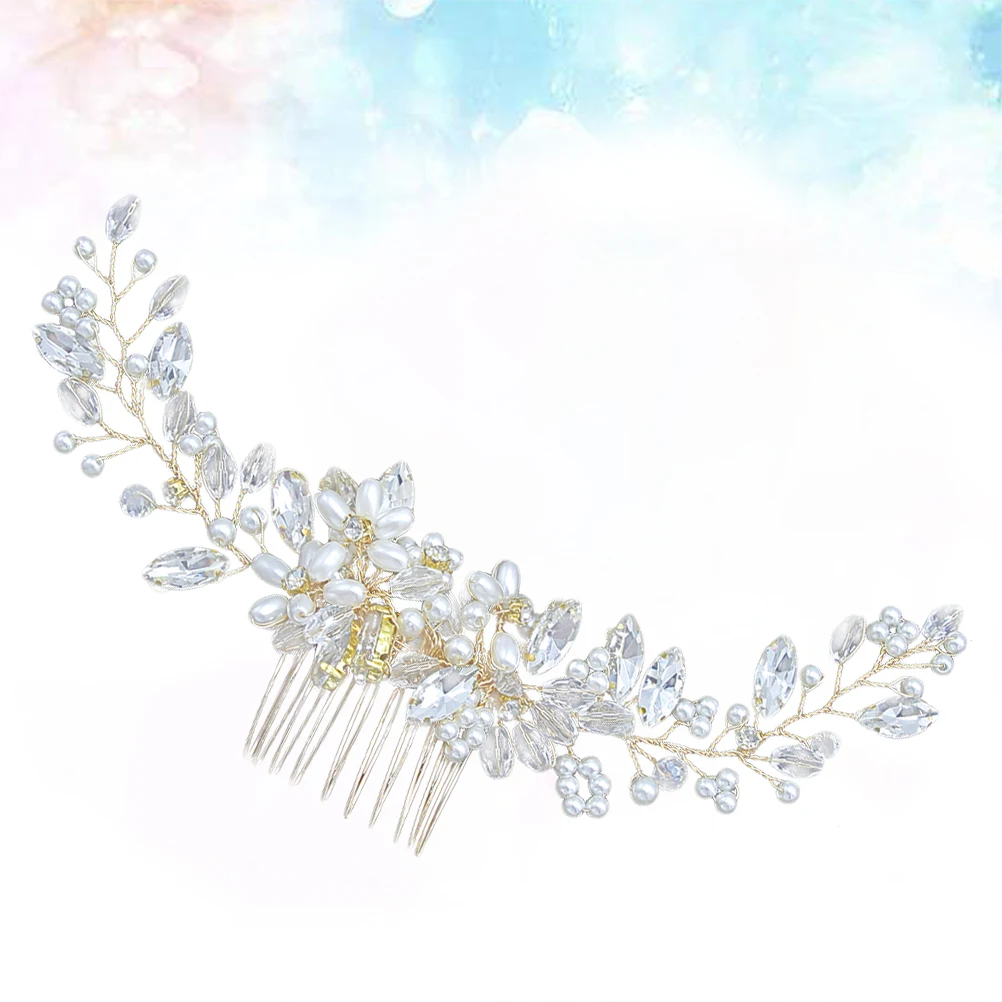 

Pearl Comb Hair for Photo Props Rhinestone Dress Party Bride Elegant Hairstyles