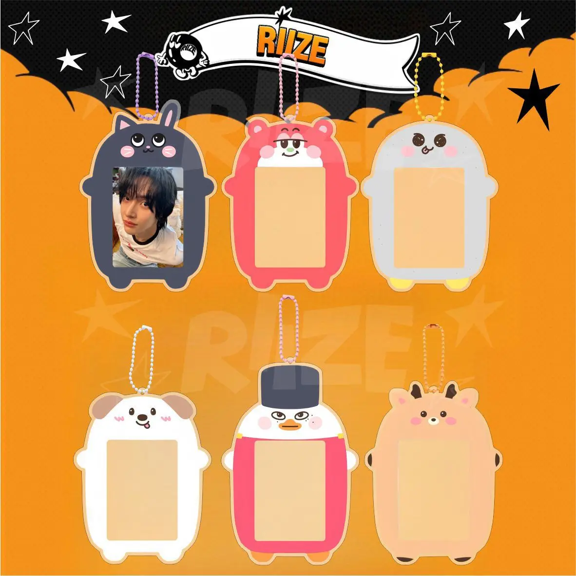 K​pop RIIZE Cartoon Card Photo Frame Keychain EUNSEOK SUNGCHAN WONBIN SOHEE ANTON Fans Collection Photocards Storage Pendant