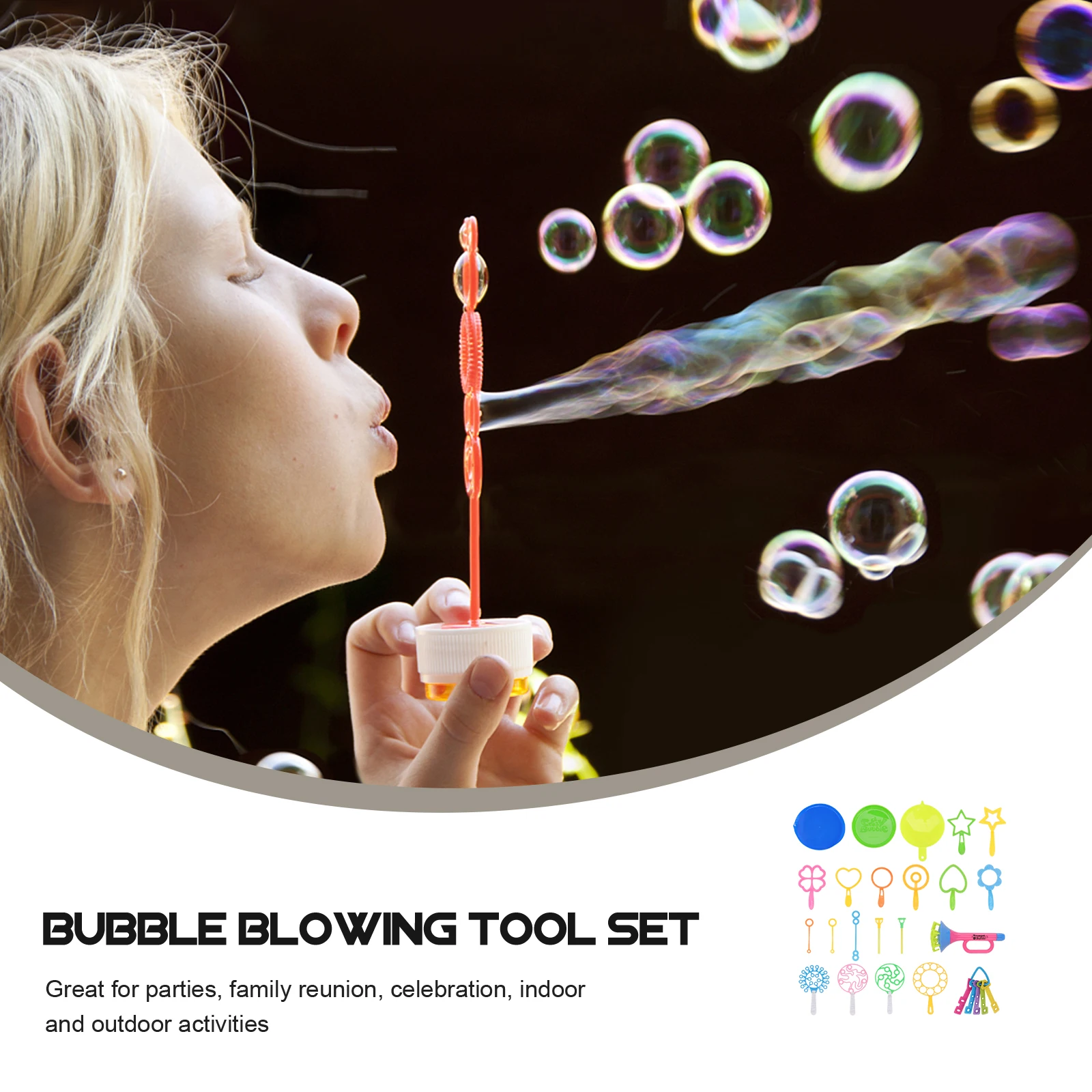 29 pcs Bubble Stick Set Kids Toy Accessories Funny Water Blowing Bubbles Handle Small Tray Beach Summer Party Outdoor