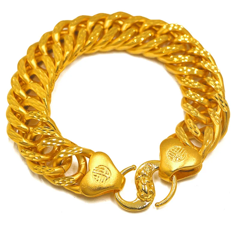 

Men's 24K Gold (AU999) Wide Fu Bracelet | Micro-diamond Fu, matte star orbit with fortune totem