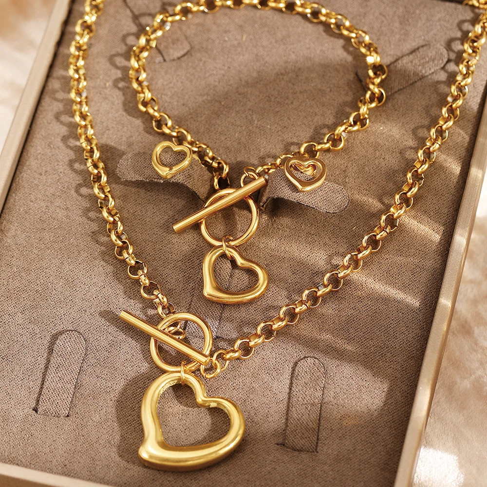 

Boho Love Heart Stud Earrings, Bracelet and Necklace Set, Waterproof and Fadeproof, Women's Jewelry, Wedding Party Favors