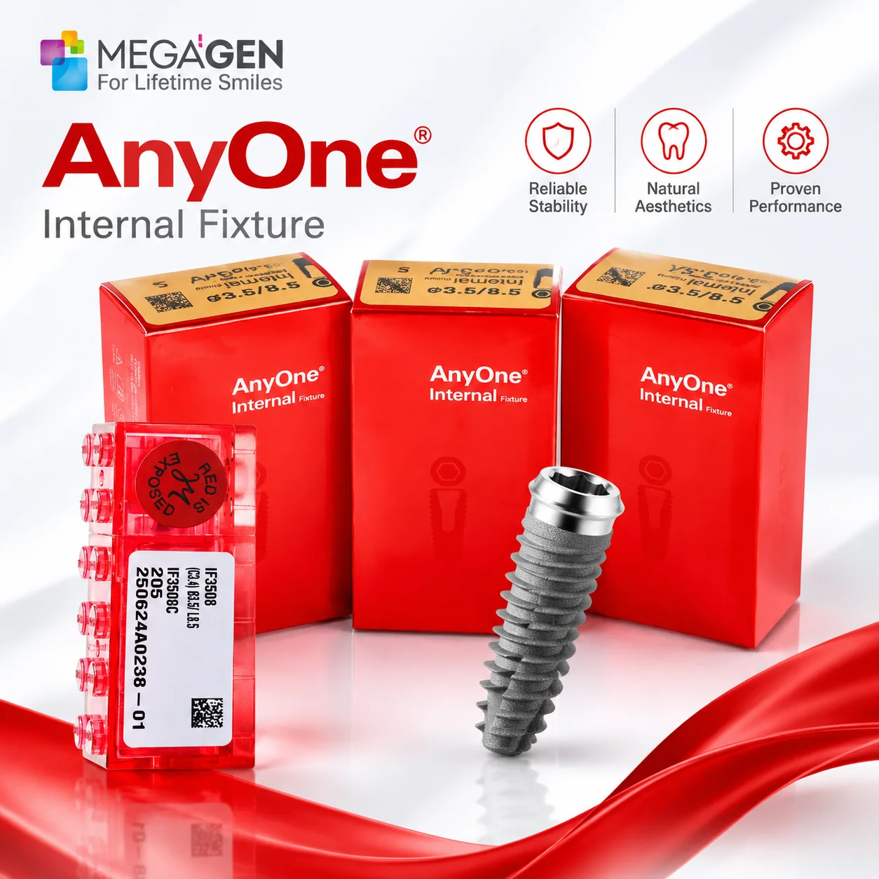 MegaGen AnyOne AO Series Korean Dental Implant, Internal Hex Fixture Screw Implant with Dental Implant Accessories