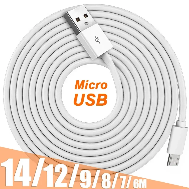 14/12/9/6 Meters Extra Long Data Cables Micro USB Charging Wire Cord Android Charger Cable for Webcom Tablet Speaker Printer