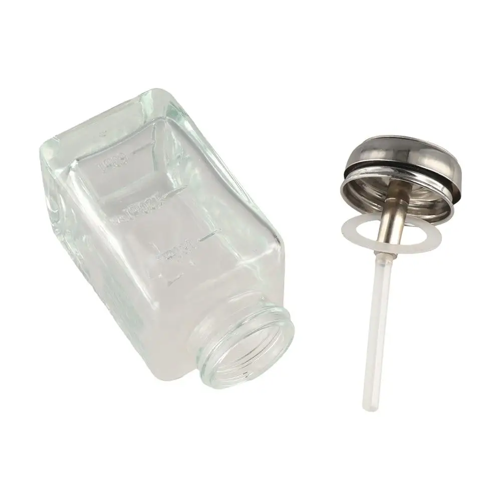 180ml/120ml Nachfüllbare Glasflasche mit Druckpumpe, quadratisch, klar, verdickte klare Nagellackentfernerflasche, Gesichtswasserflasche – Detail 2