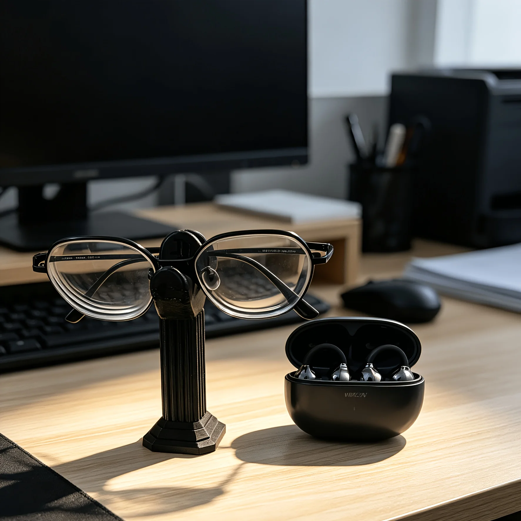 Retro Roman Column Glasses Holder, Marble Look Plastic Desktop Display Stand, Decor for Study & Office,Creative Desktop Ornament