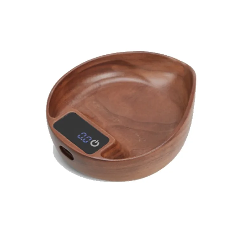 Coffee Appliances Electronic Scale Bean Tray Espresso LED Weighing 0.1g Natural Walnut Wood High Precision Measures