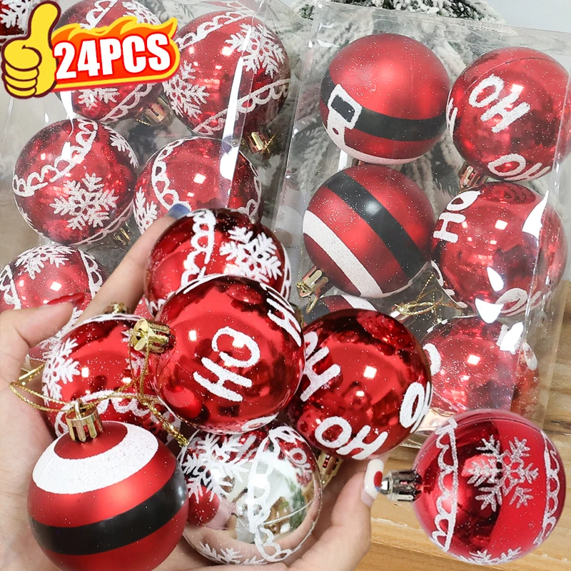24/6 Uds. Adornos de bolas de Navidad de plástico DIY colgante de árbol de Navidad juego de adornos rojos para decoración de bodas fiestas navideñas