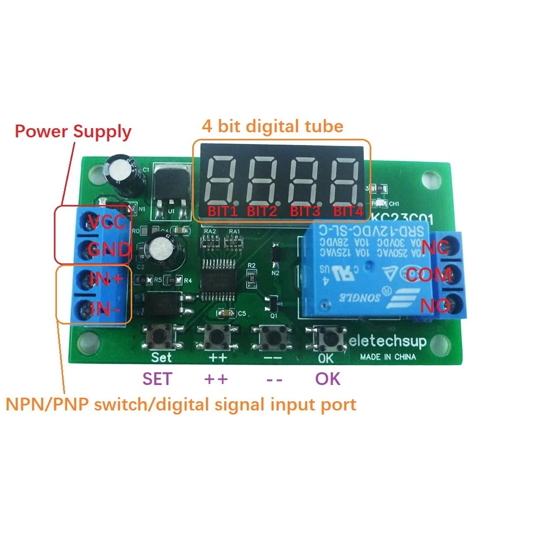 

KC23C01 DC 5V 12V 24V Delay Relay Module 1-Channel Multifunction Pulse Counter Switch Adjustable Timer Delay On/Off Relay Module