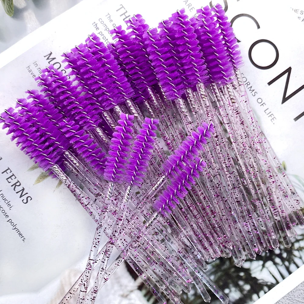 50 pezzi Pennello per ciglia Manico in cristallo con diamante Pennello per trucco Bacchette per mascara Strumento per estensione ciglia Forniture Applicatore Spoolers