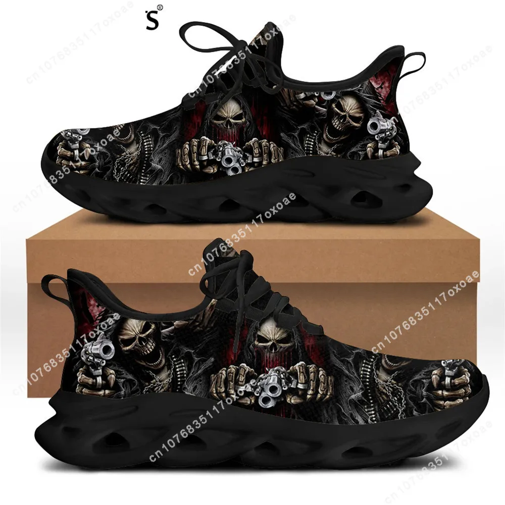 Spring Flats Men Shoes Cool Punk Skull Design Casual Men\'s Sneakers Summer Boys Lace-up Walking Footwear Zapatillas