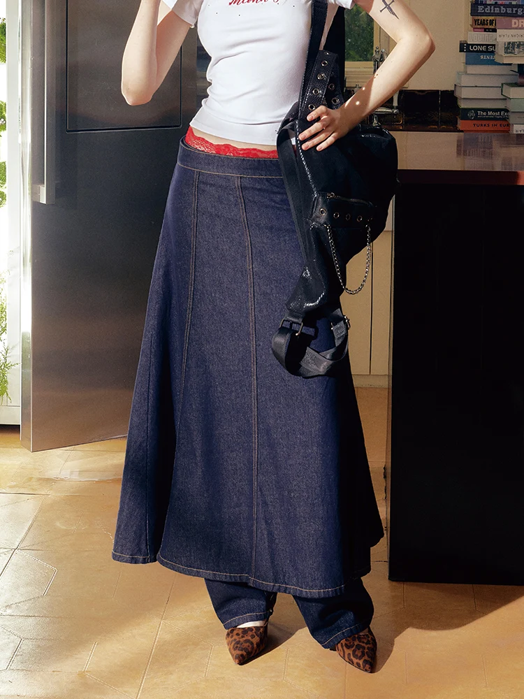 

Low Waist Original Denim Skirt Pants Connustu Brand Cotton Stretch Denim Fabric Zipper Closure Straight Leg Trousers Wear Res...