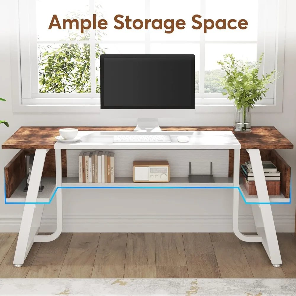 Mesa de escritório moderna e simples com prateleira do armazenamento, grande mesa do computador, acessórios de escritório, 63 polegadas