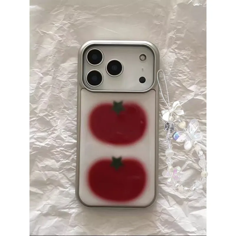 Novo coreano ins na moda nicho arte tomate caso de telefone para iphone 17 16e 16 15 14 13 12 11 ar pro max x xr xsmax 8 plus capa luxo