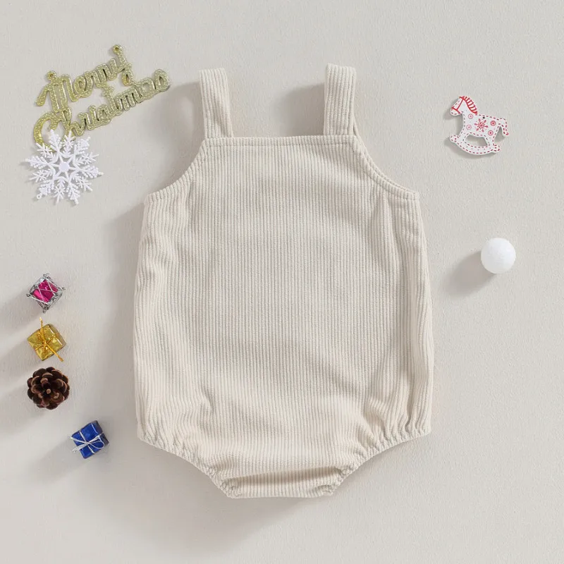 0 to 18 Months Christmas Baby Girl Boy Corduroy Bodysuit Infant Elk Embroidery Sleeveless Newborn Jumpsuits Baby Clothing