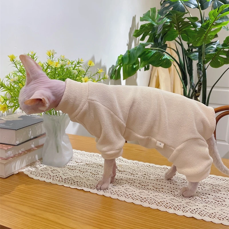 Fleece-Mantel für Sphynx-Katzen, warmer Sweatshirt, 4-beiniger Overall für Kätzchen und Hunde, weiche Freizeitkleidung für männliche Katzen, Devon Rex-Pullover. – Detail 17