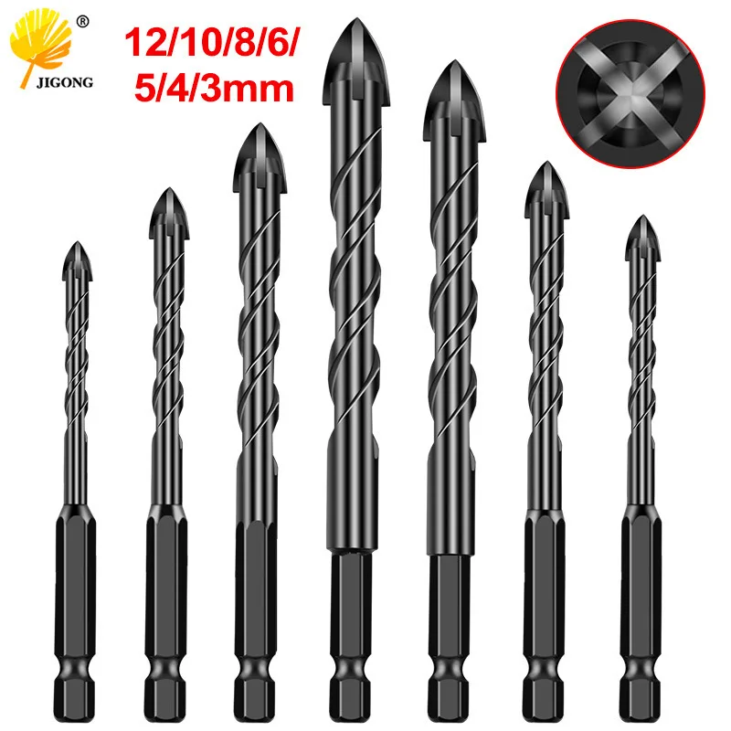 Alloy triangle drill, hexagonal shank, spiral groove, four-edge cross drill, cement, wood, ceramic, glass drilling drilling