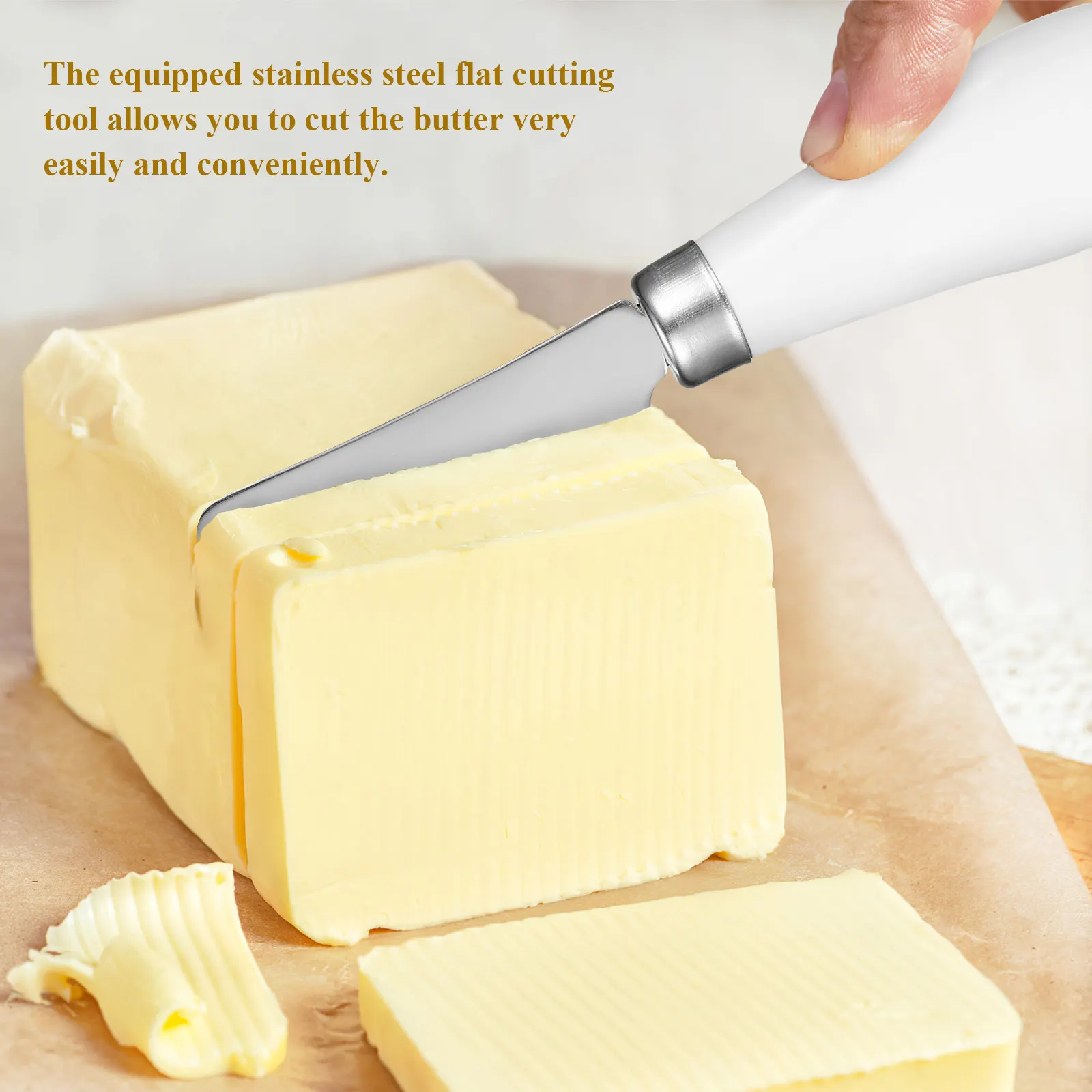 500Ml Ceramic Butter Crock Large Capacity Fresh Keeping Kitchen Butter Dish with Stainless Steel Cutting Tool for Countertop Use