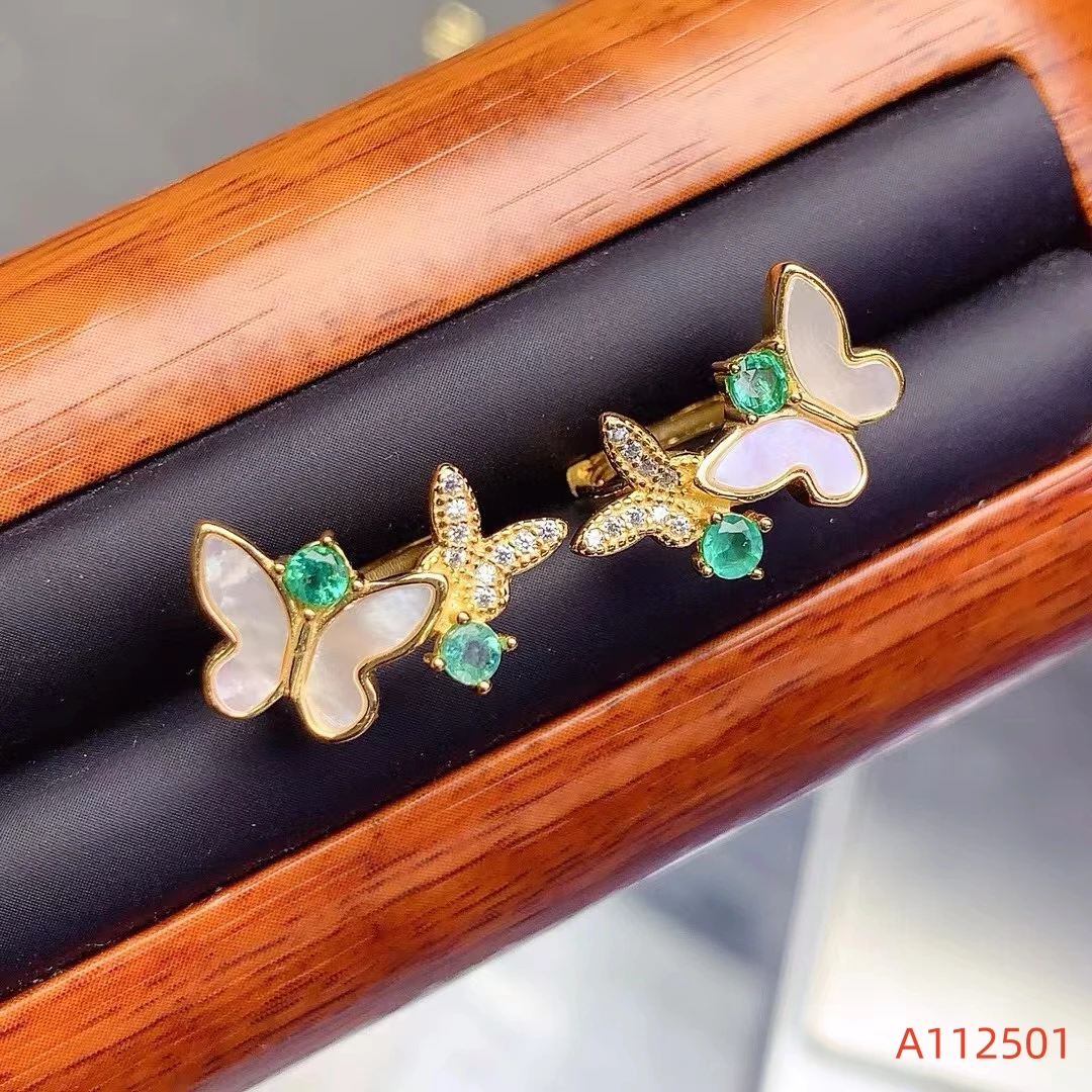 

Fine Jewelry S925 Silver Electroplating Process Inlaid Natural Colombian Emerald Women's Earring High Clarity Support Testing