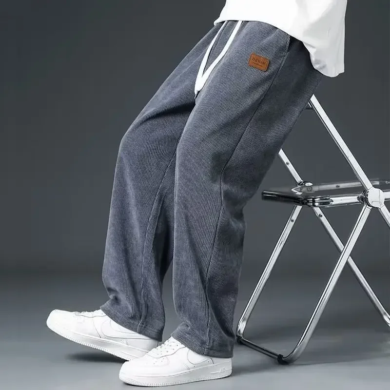 Y2k-Pantalones deportivos para correr para hombre, pantalón básico en blanco, sólido, holgado, informal, gris, con cordón