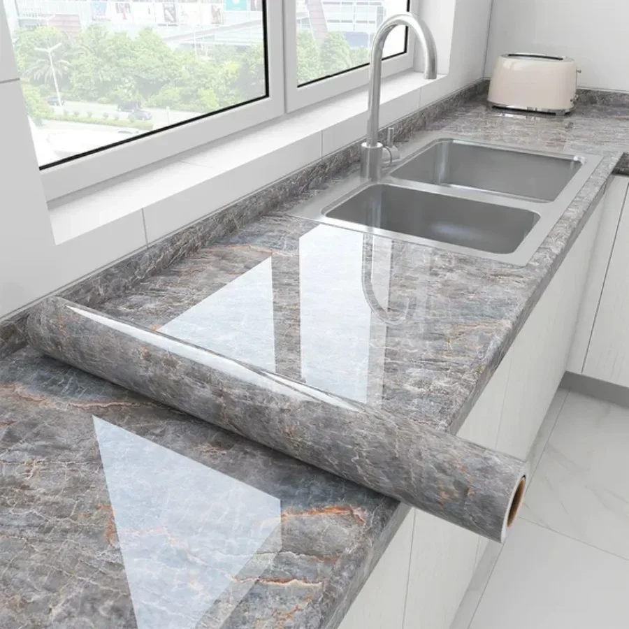 40cm Waterproof Self-Adhesive PVC Marble Oil Resistant and Mold Proof Wall Sticker Bathroom Kitchen Cabinet Countertop Wallpaper