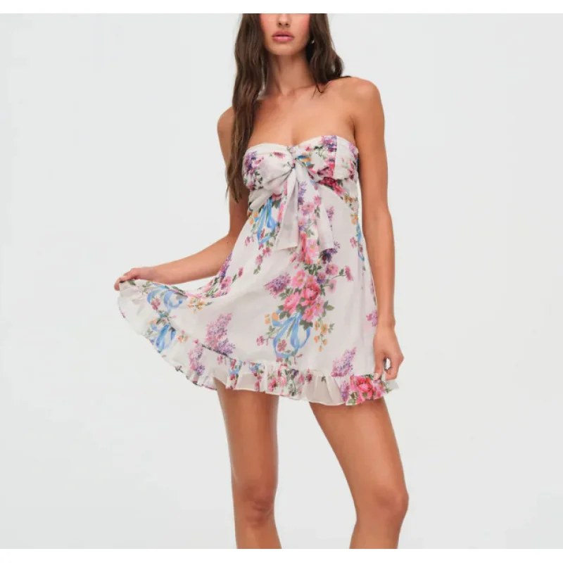 Europejska i amerykańska nowa francuska sukienka bez ramiączek w kwiaty, półprzezroczysta, o kroju litery A