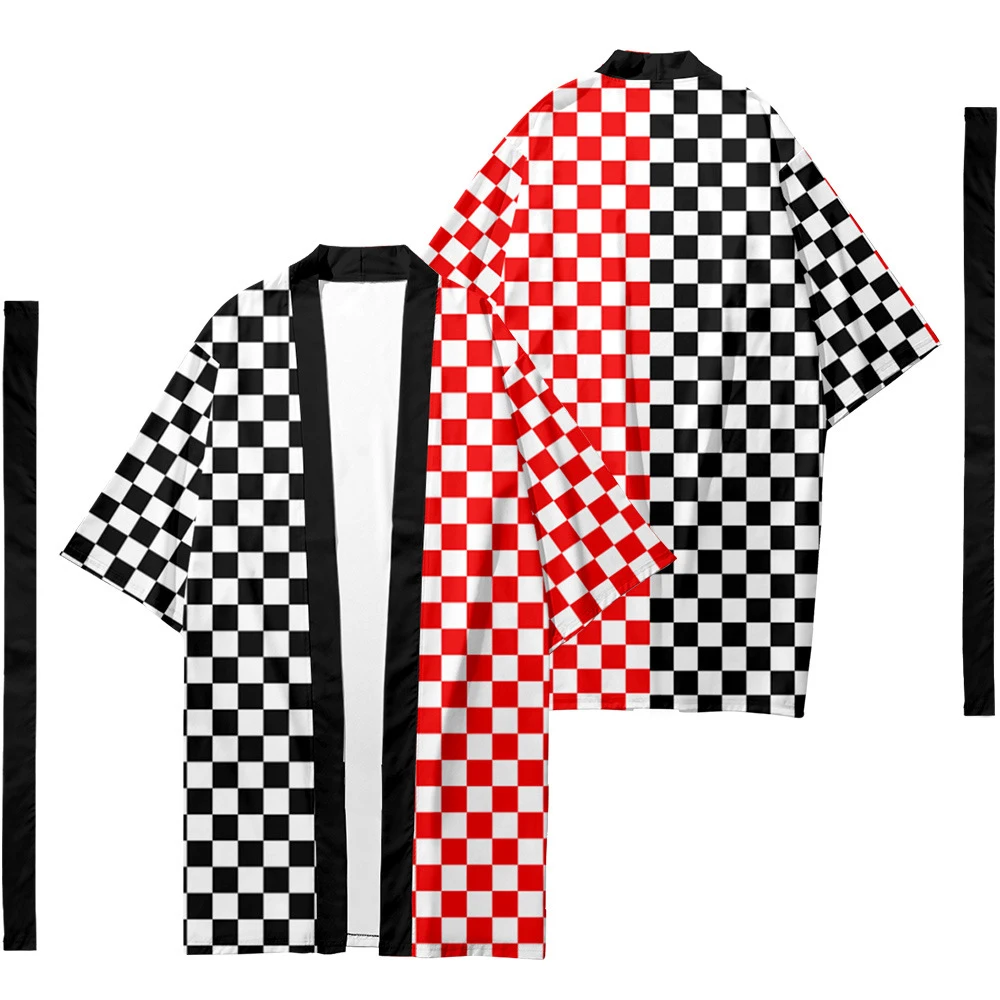 

Men's Japanese Long Kimono Cardigan Men's Samurai Clothing Kimono Checkerboard Checker Pattern Kimono Shirt Yukata Jacket 7